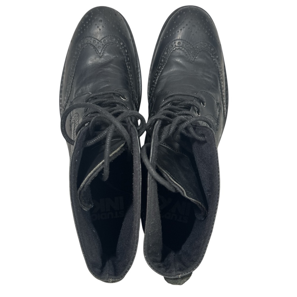 Studio Ink Black Leather Wingtip Lace-Up Boots Men’s 11.5